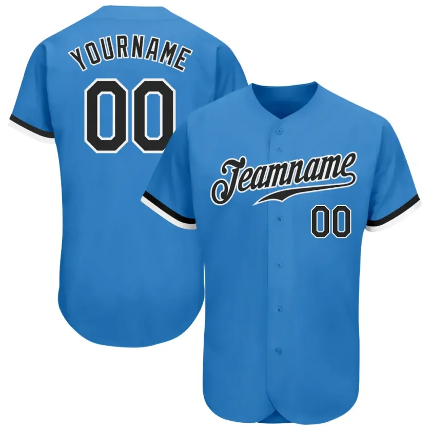 Custom Powder Blue Baseball Jersey with Black White