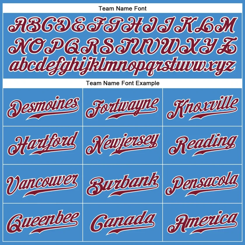 Custom Powder Blue Baseball Jersey with Crimson-White - Image 2