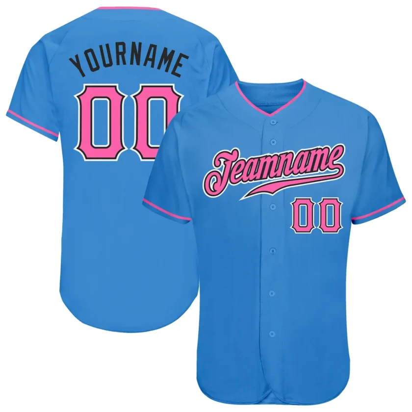 Custom Powder Blue Baseball Jersey with Pink Black