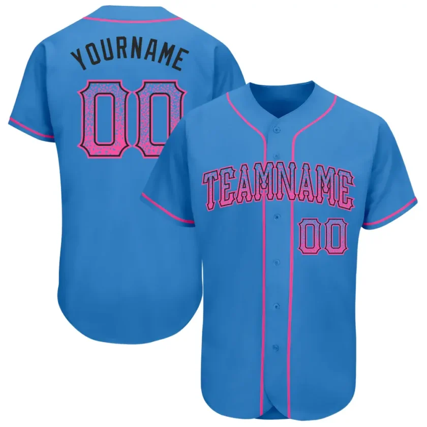Custom Powder Blue Drift Fashion Baseball Jersey with Pink Black