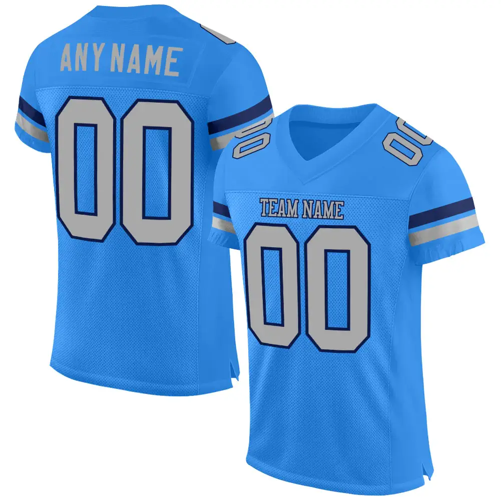 Custom Powder Blue Mesh Football Jersey with Gray-Navy
