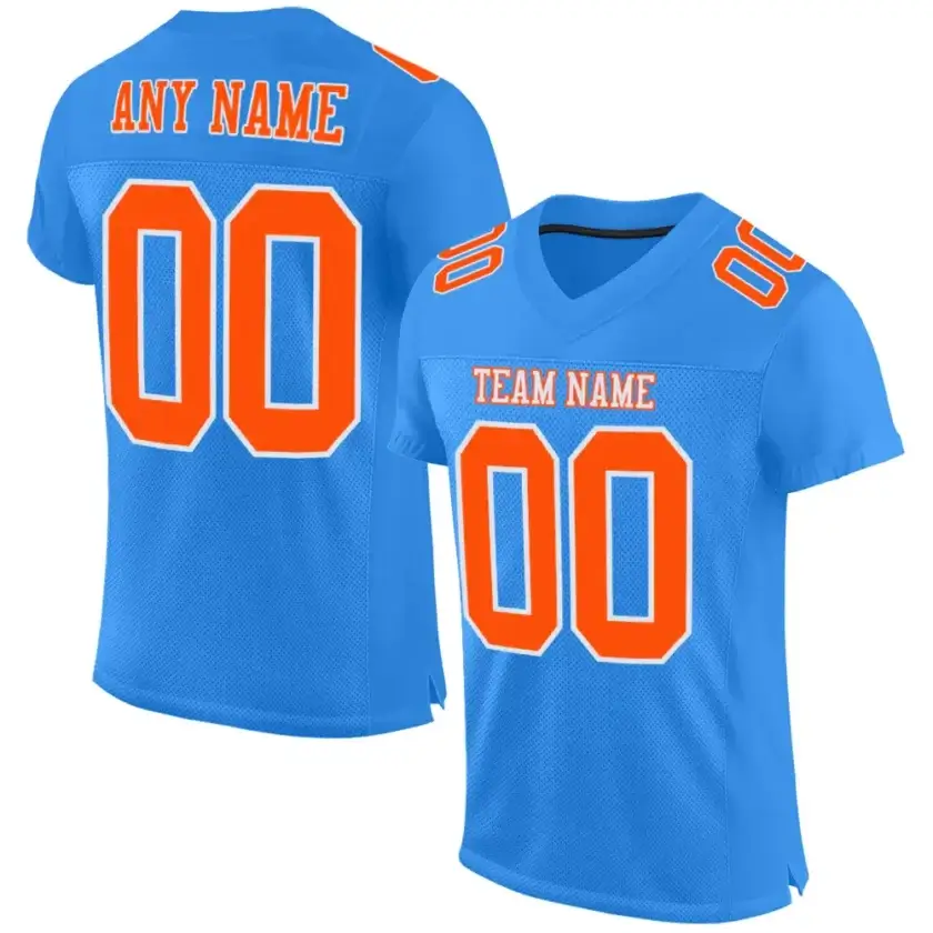 Custom Powder Blue Mesh Football Jersey with Orange