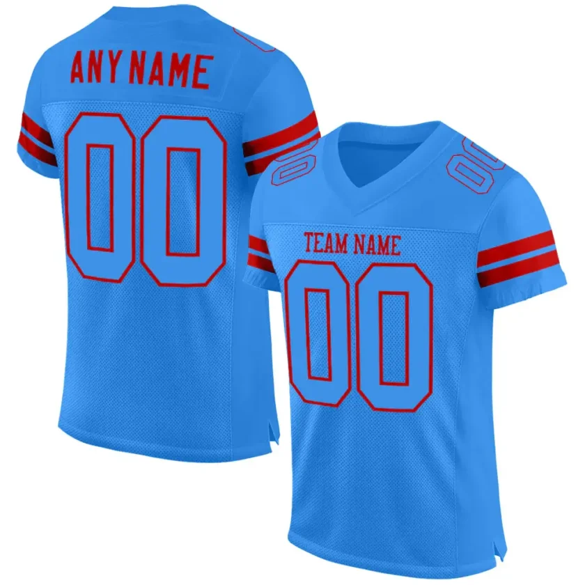 Custom Powder Blue Mesh Football Jersey with Red