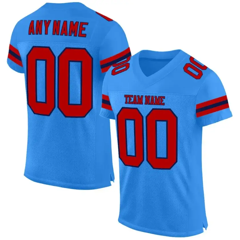 Custom Powder Blue Mesh Football Jersey with Red-Navy