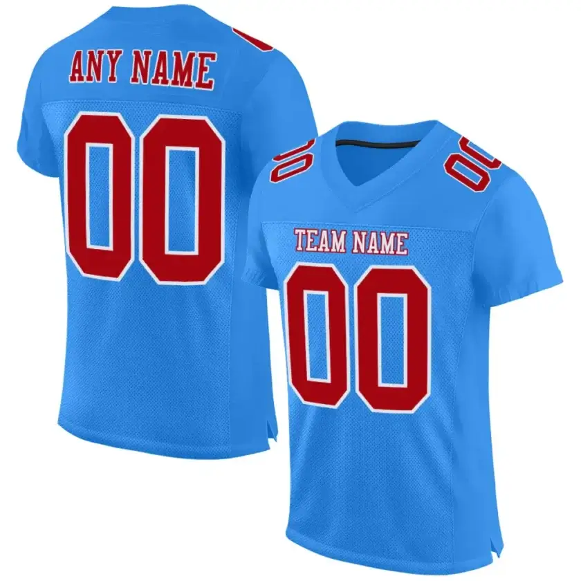Custom Powder Blue Mesh Football Jersey with Red-White