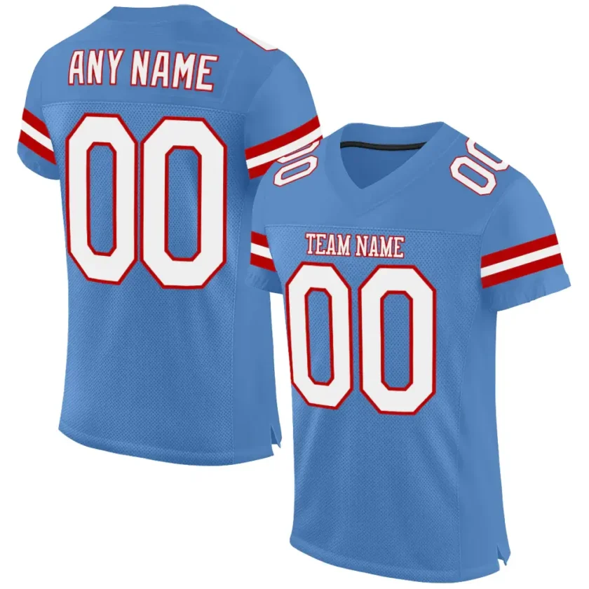 Custom Powder Blue Mesh Football Jersey with White Red 3