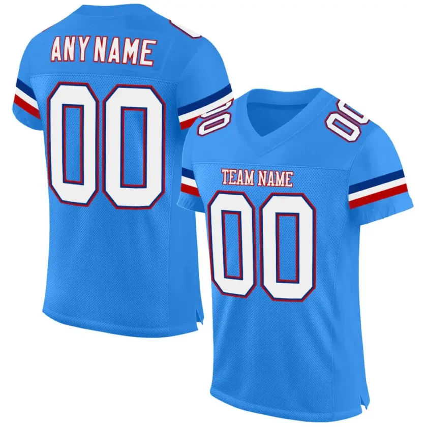Custom Powder Blue Mesh Football Jersey with White Red