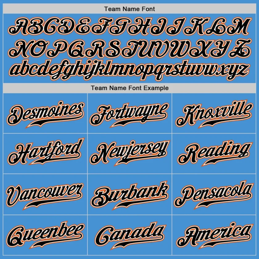 Custom Powder Blue Pinstripe Baseball Jersey with Black-Orange - Image 3