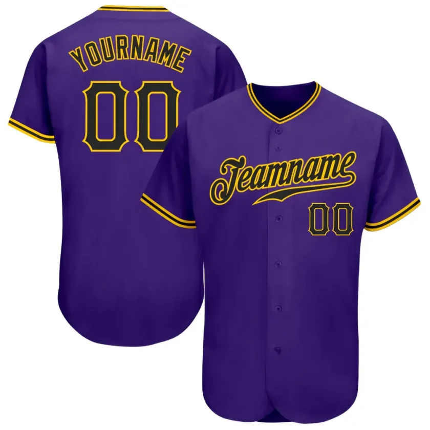 Custom Purple Baseball Jersey with Black Gold