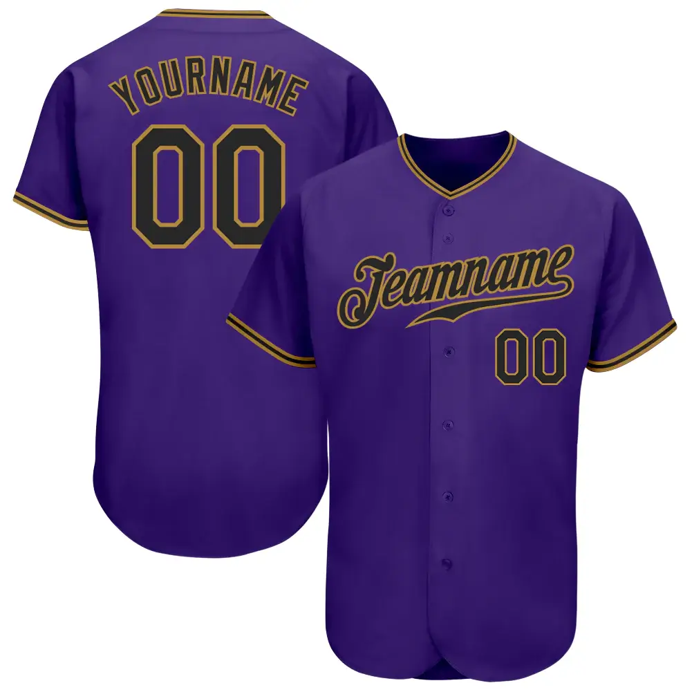Custom Purple Baseball Jersey with Black-Old Gold - Customized Guys