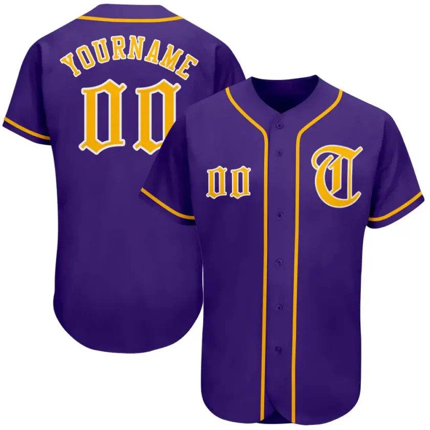 Custom Purple Baseball Jersey with Gold White