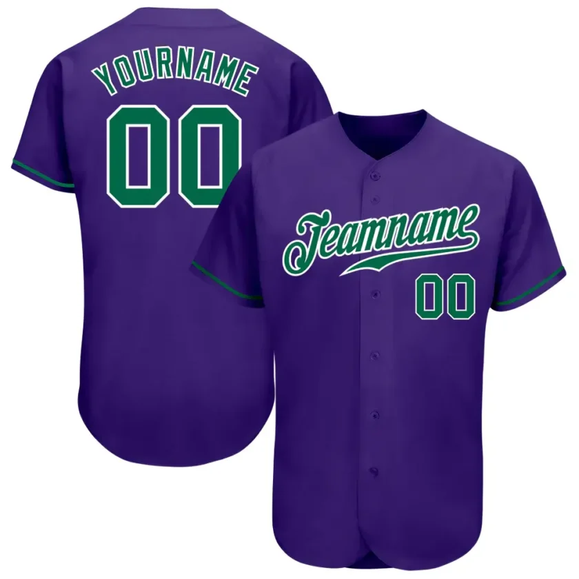 Custom Purple Baseball Jersey with Kelly Green White