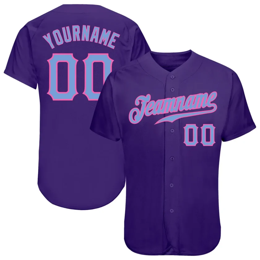 Custom Purple Baseball Jersey with Light Blue Pink