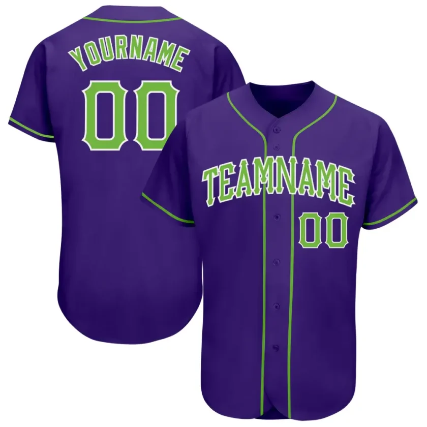 Custom Purple Baseball Jersey with Neon Green White 3