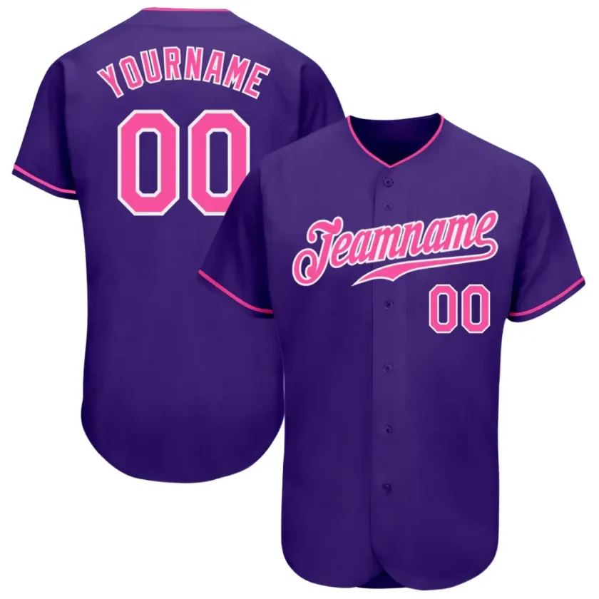 Custom Purple Baseball Jersey with Pink White
