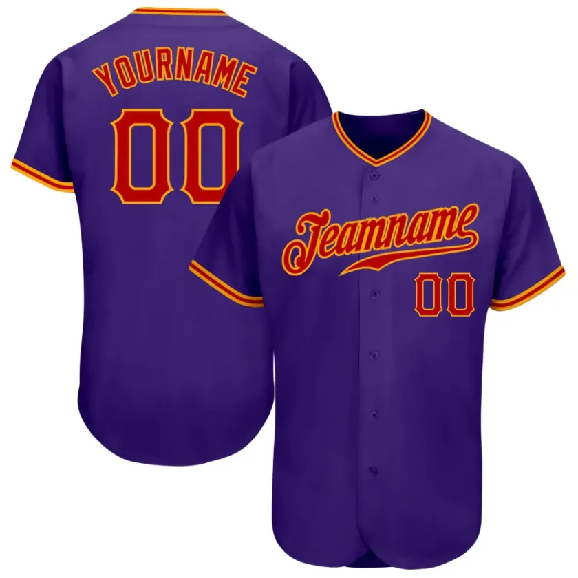 Custom Purple Baseball Jersey with Red Gold