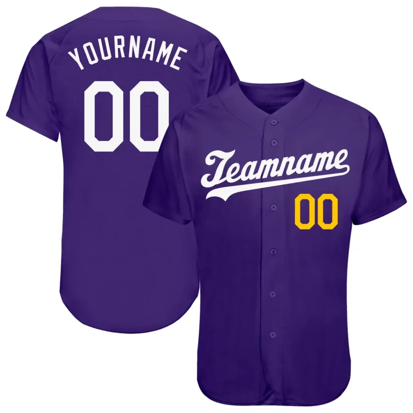 Custom Purple Baseball Jersey with White Gold 3