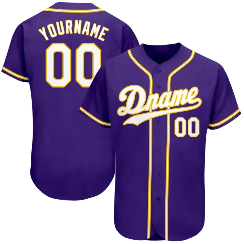Custom Purple Baseball Jersey with White Gold