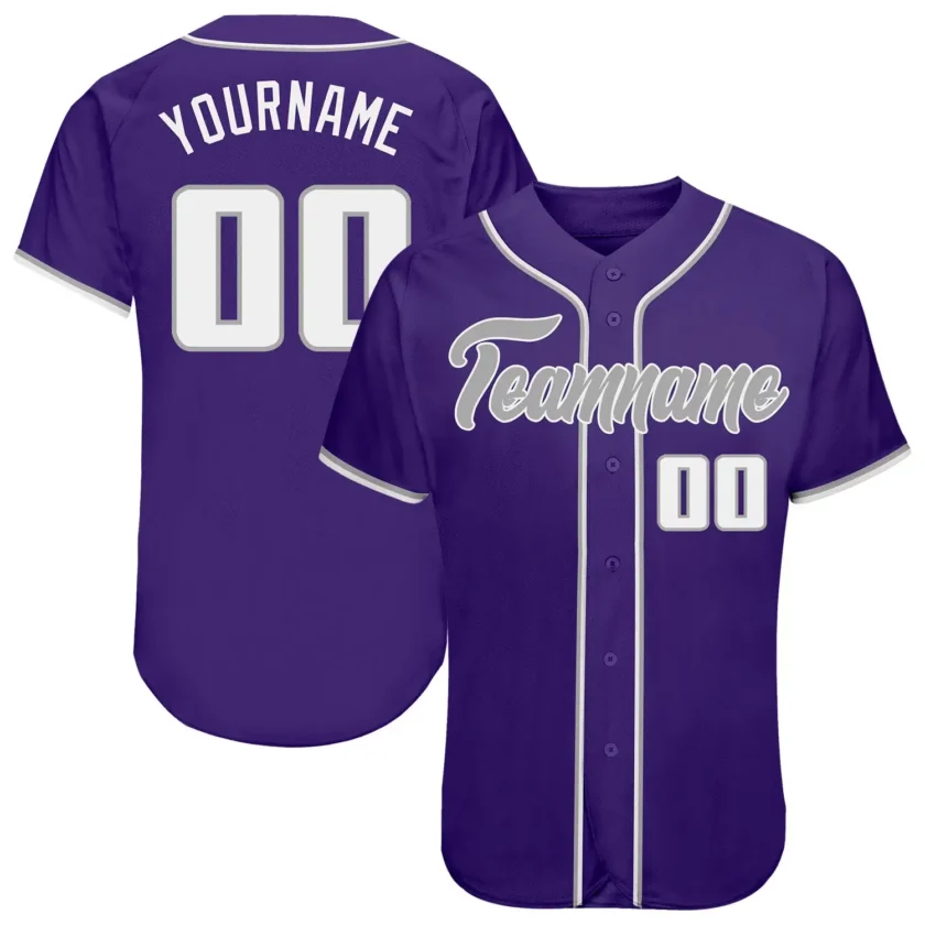 Custom Purple Baseball Jersey with White Gray