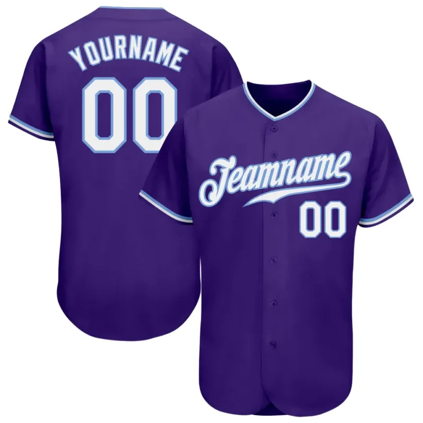 Custom Purple Baseball Jersey with White Light Blue
