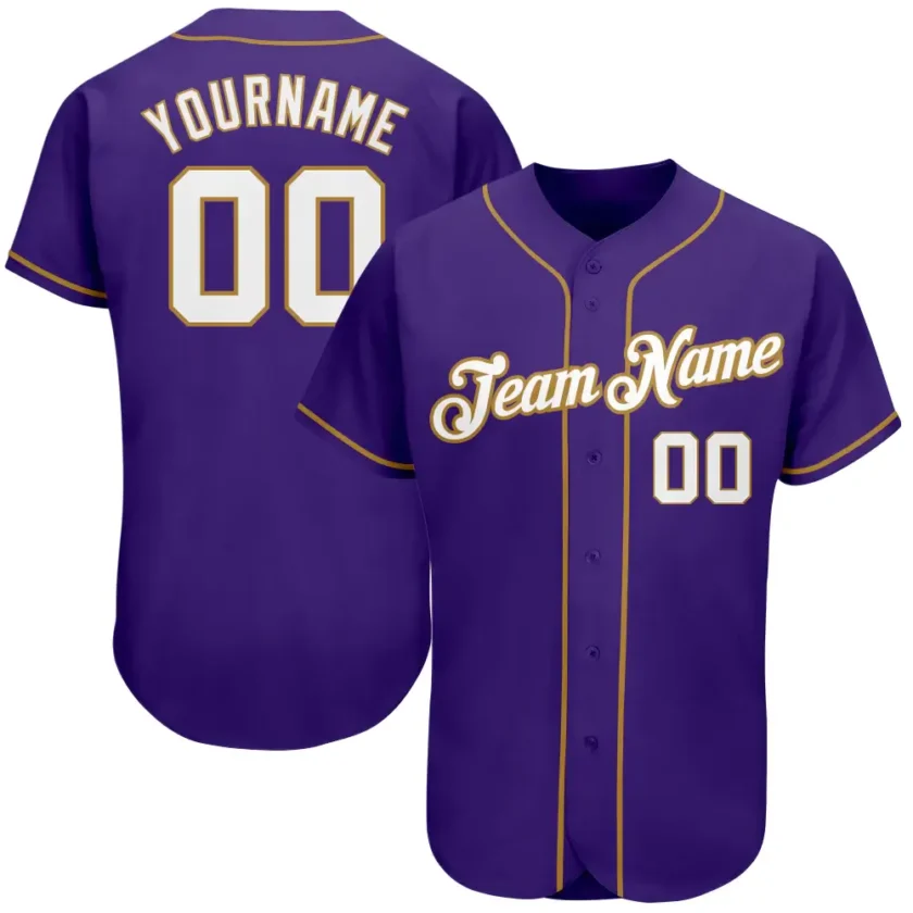Custom Purple Baseball Jersey with White Old Gold 4