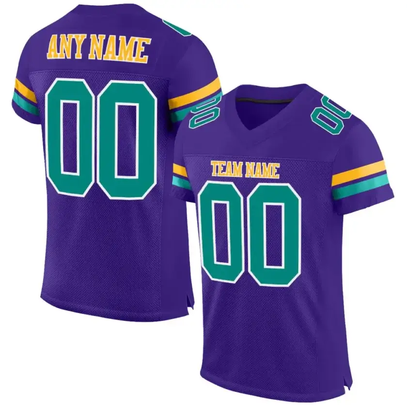 Custom Purple Mesh Football Jersey with Aqua-Gold
