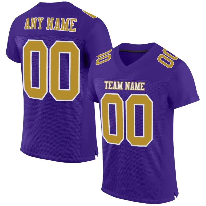 Custom Purple Mesh Football Jersey with Old Gold