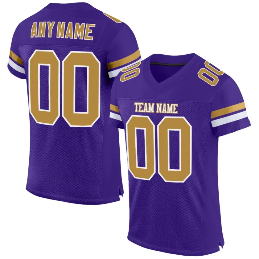 Custom Purple Mesh Football Jersey with Old Gold White