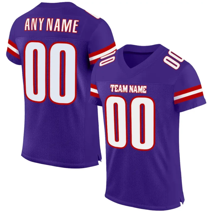 Custom Purple Mesh Football Jersey with White Red