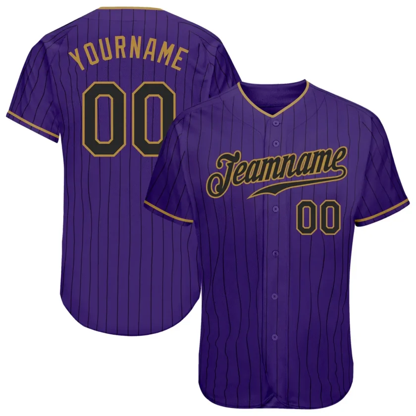 Custom Purple Pinstripe Baseball Jersey with Black Old Gold
