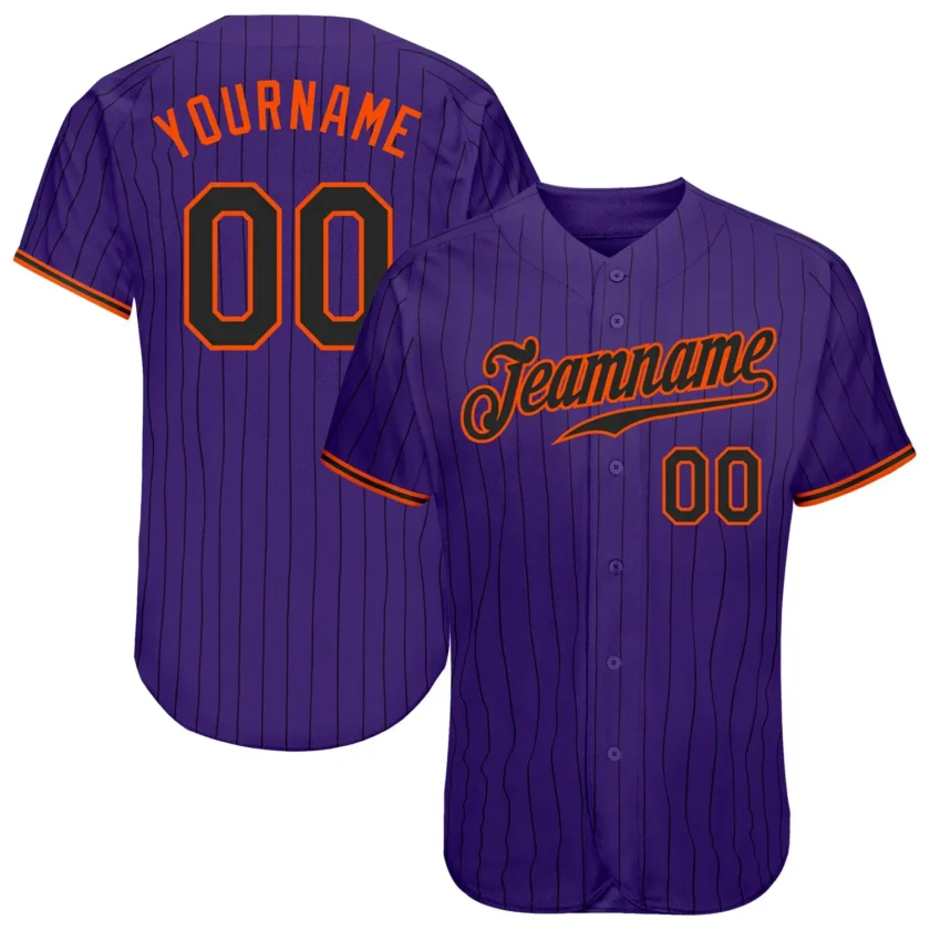 Custom Purple Pinstripe Baseball Jersey with Black Orange