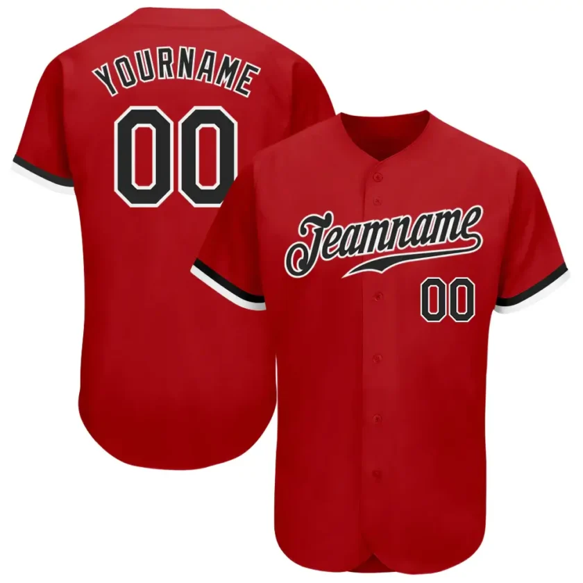 Custom Red Baseball Jersey with Black White 3