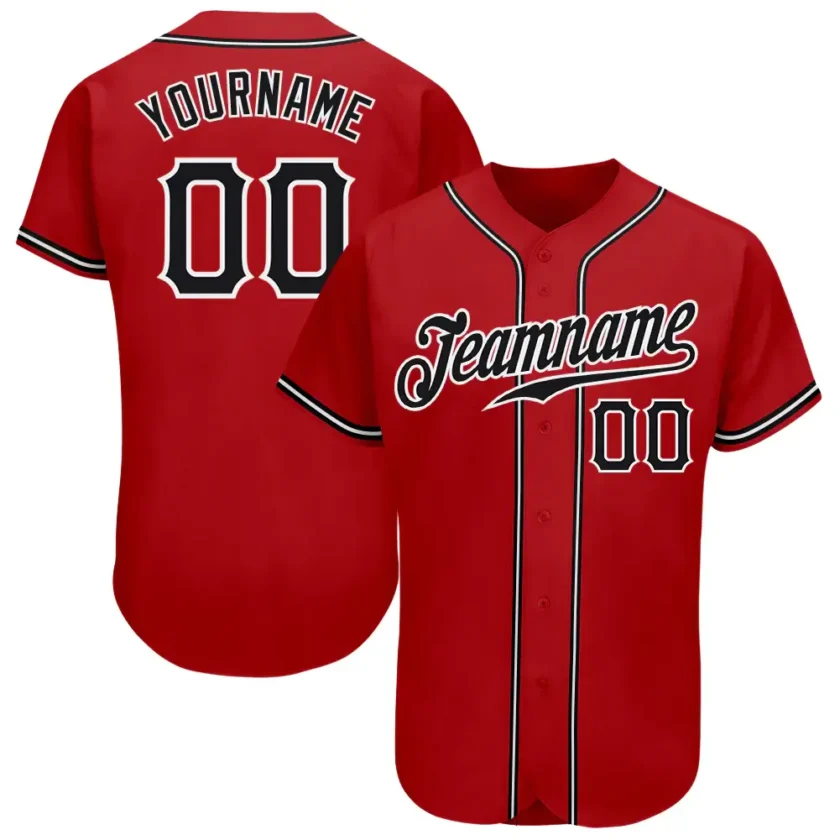 Custom Red Baseball Jersey with Black White