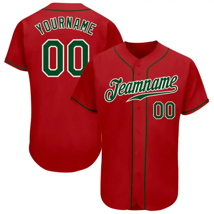 Custom Red Baseball Jersey with Green White