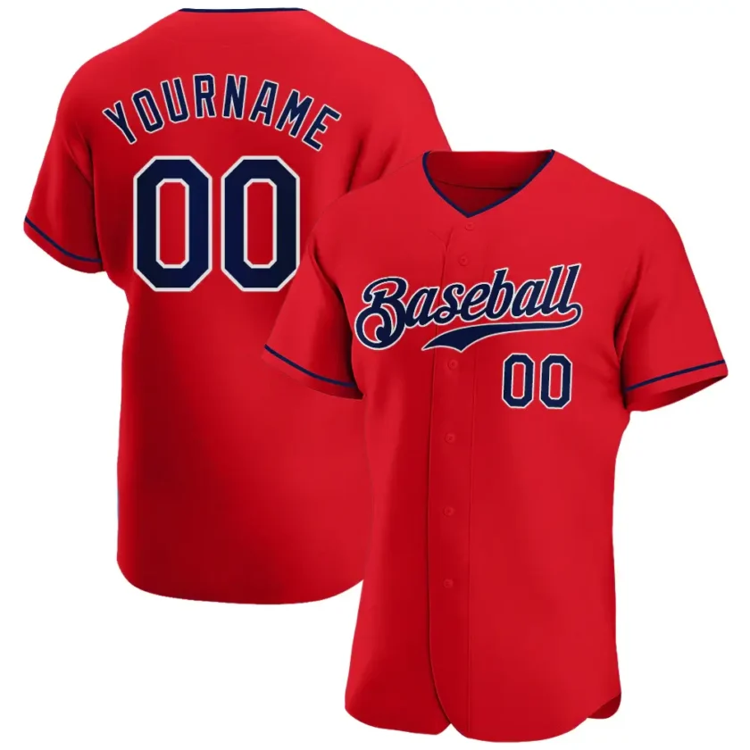 Custom Red Baseball Jersey with Navy White 12