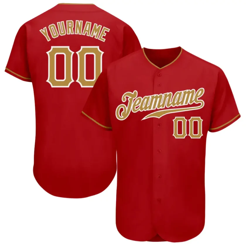 Custom Red Baseball Jersey with Old Gold White