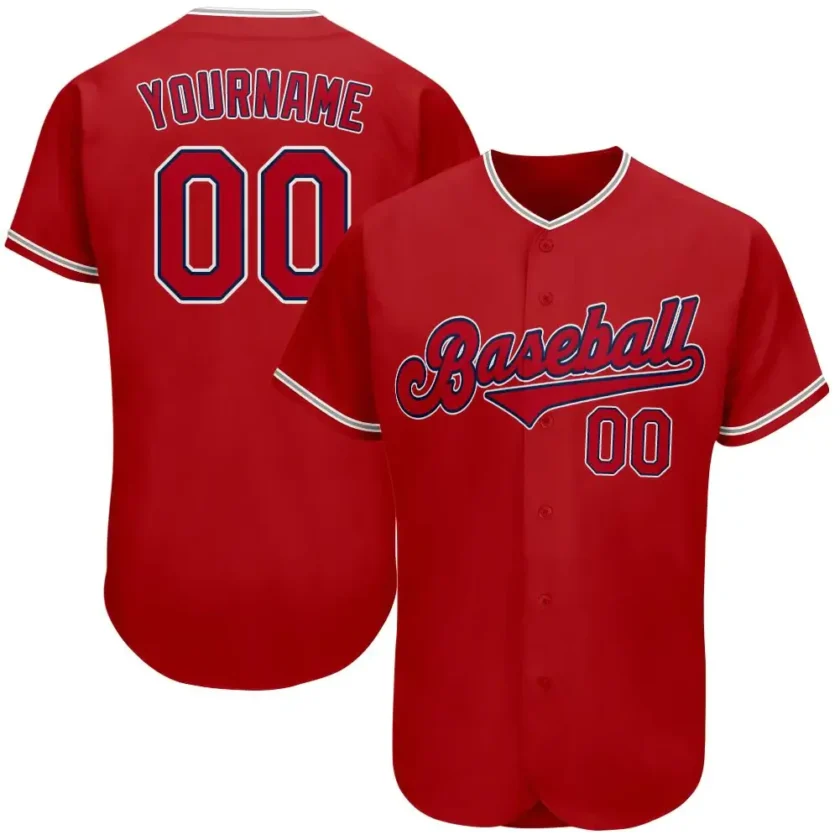 Custom Red Baseball Jersey with Red Navy 5