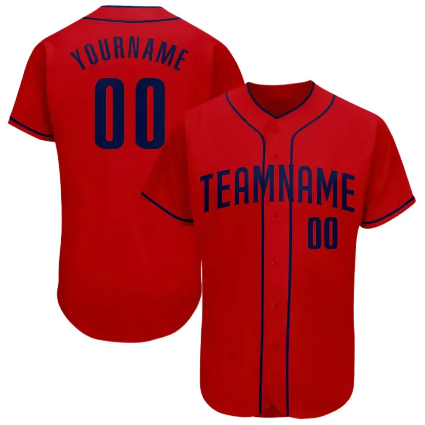 Custom Red Baseball Jersey with Red Navy 6