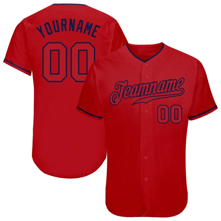 Custom Red Baseball Jersey with Red Navy 7