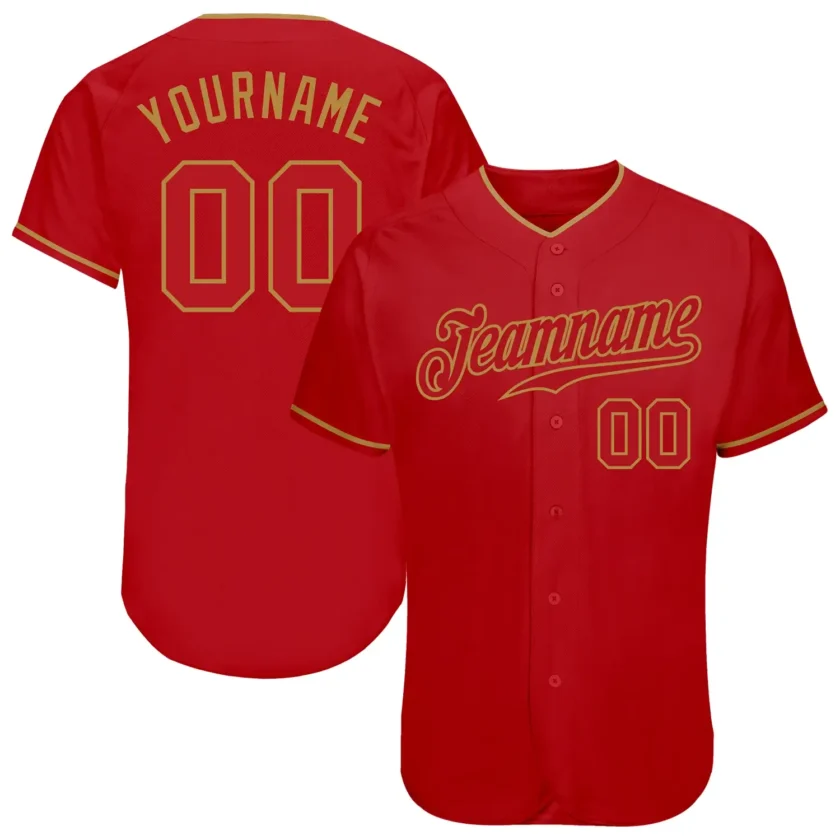 Custom Red Baseball Jersey with Red Old Gold