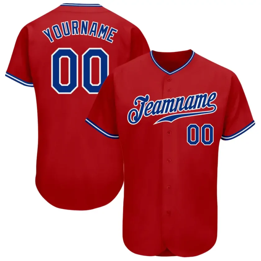 Custom Red Baseball Jersey with Royal White