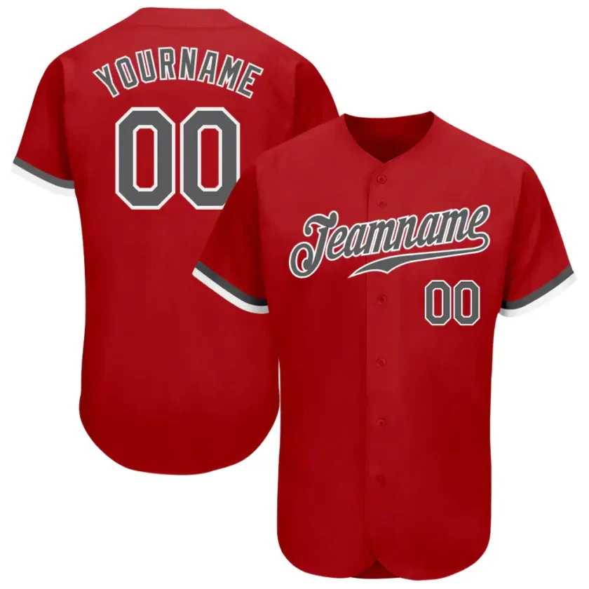 Custom Red Baseball Jersey with Steel Gray White