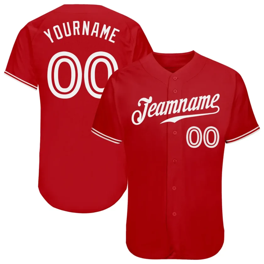 Custom Red Baseball Jersey with White 3