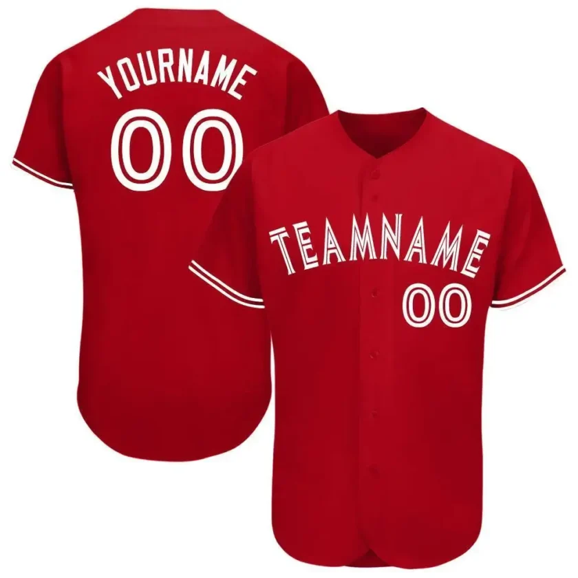 Custom Red Baseball Jersey with White 4