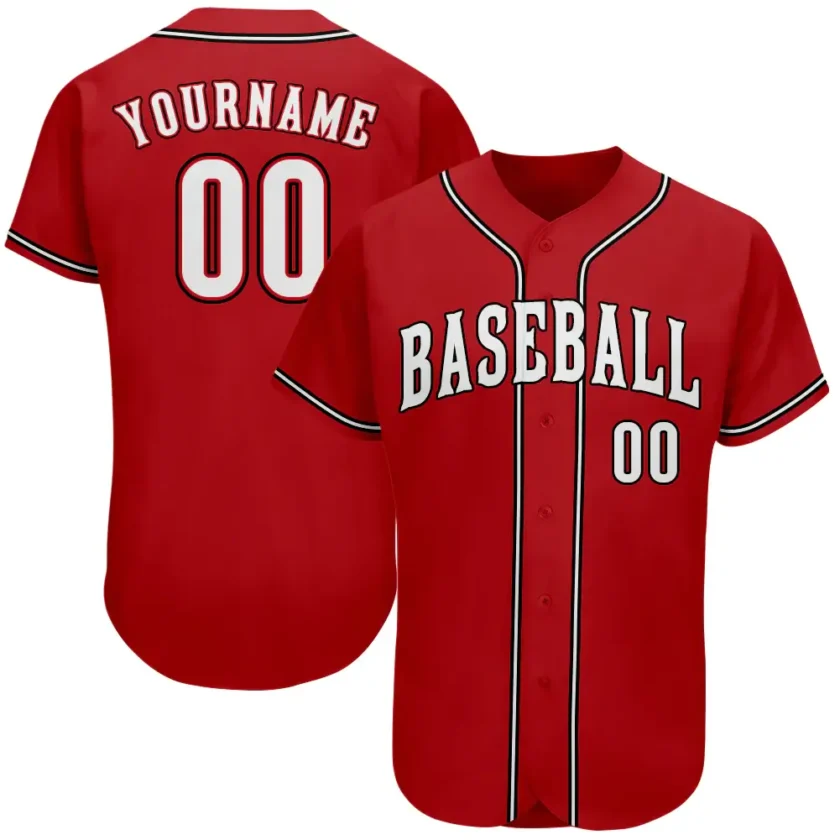 Custom Red Baseball Jersey with White Black 4