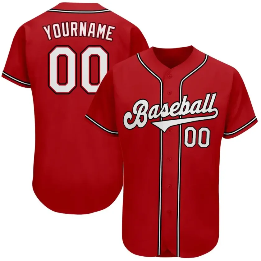 Custom Red Baseball Jersey with White Black 6