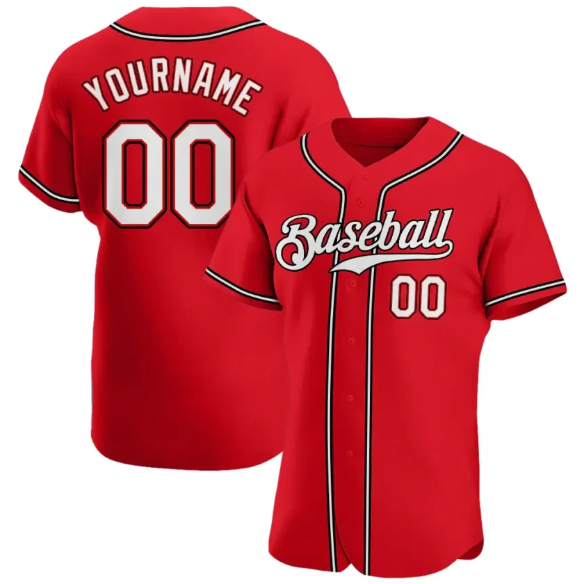 Custom Red Baseball Jersey with White Black