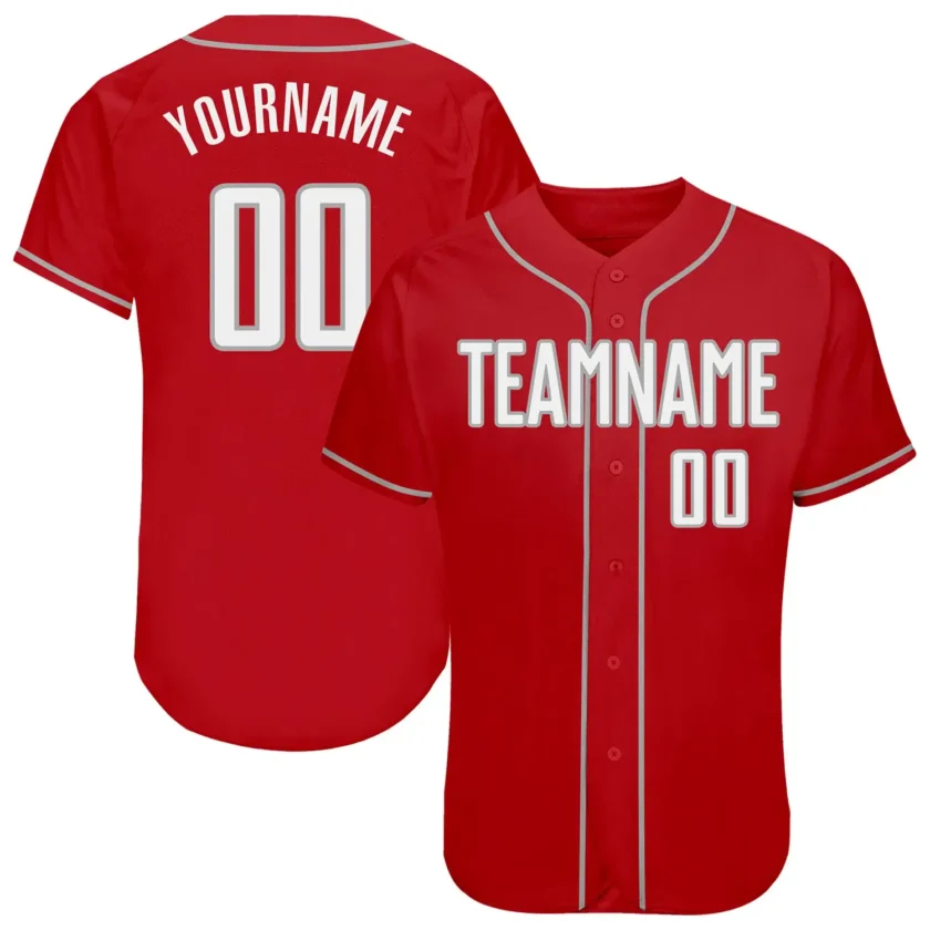Custom Red Baseball Jersey with White Gray