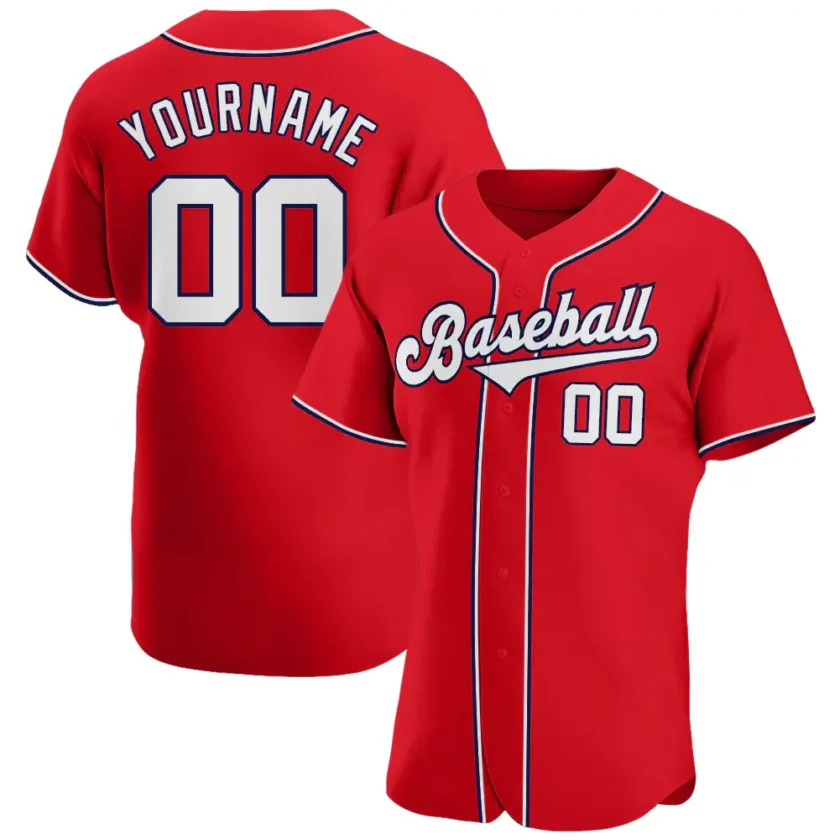 Custom Red Baseball Jersey with White Navy 5