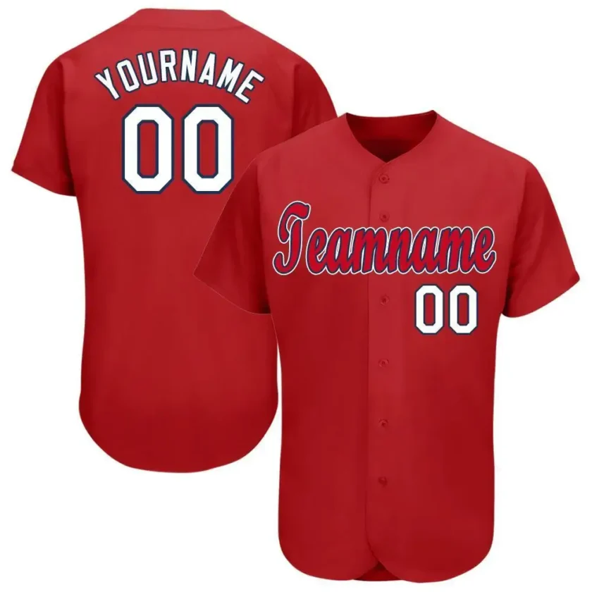 Custom Red Baseball Jersey with White Navy 7